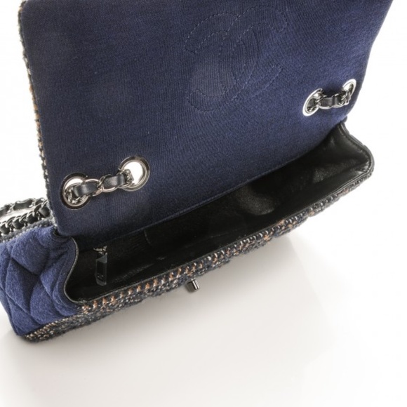 Chanel Jersey Tweed Quilted Medium Flap Navy - Picture 5 of 7